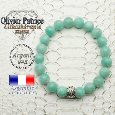 Bracelet amazonite et boule croix templier en 8 mm et argent 925