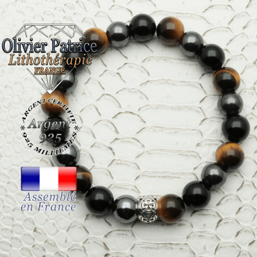 Bracelet de protection homme en 10 mm et boule croix en argent 925