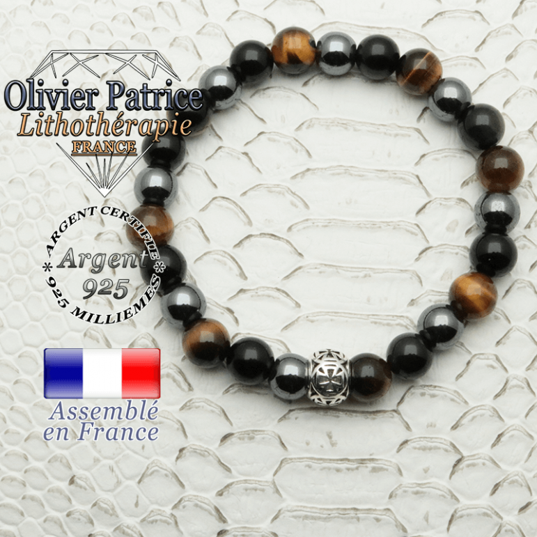 Bracelet de protection homme en 8 mm et boule croix en argent 925