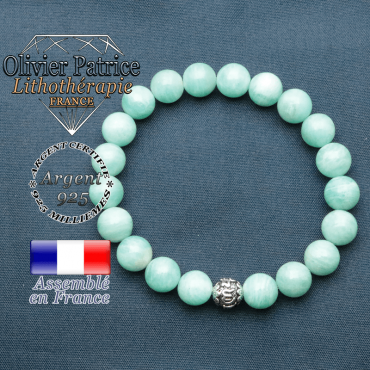 bracelet en pierre naturelle en amazonite et sa boule de finition om mani en argent 925