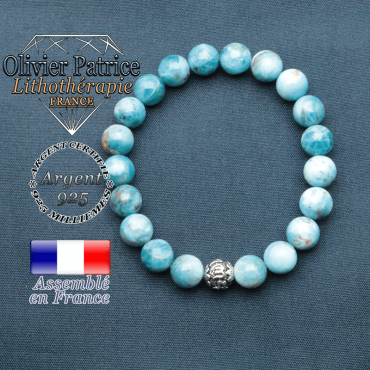 bracelet en pierre naturelle en apatite et sa boule de finition om mani en argent 925