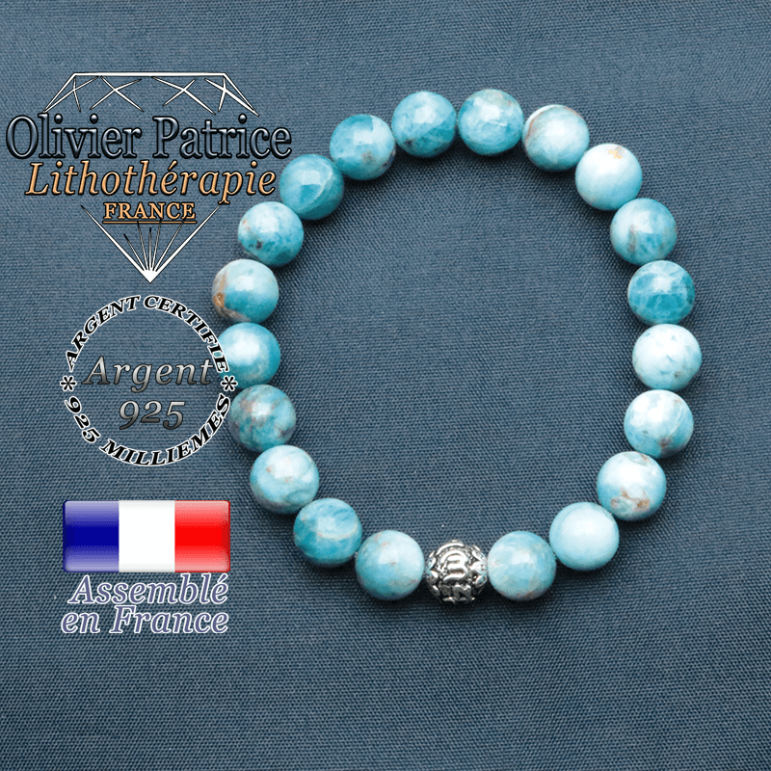 bracelet en pierre naturelle en apatite et sa boule de finition om mani en argent 925