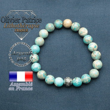 bracelet en pierre naturelle en agate dentelle et sa boule de finition om mani en argent 925