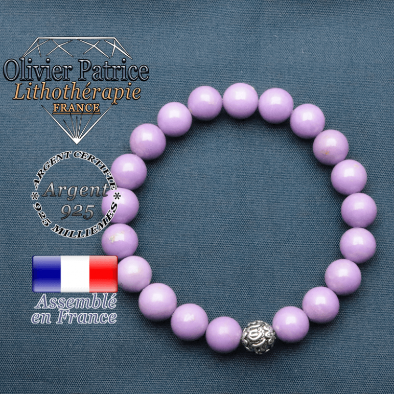 bracelet en pierre naturelle en phosphosiderite et sa boule de finition om mani en argent plaqué