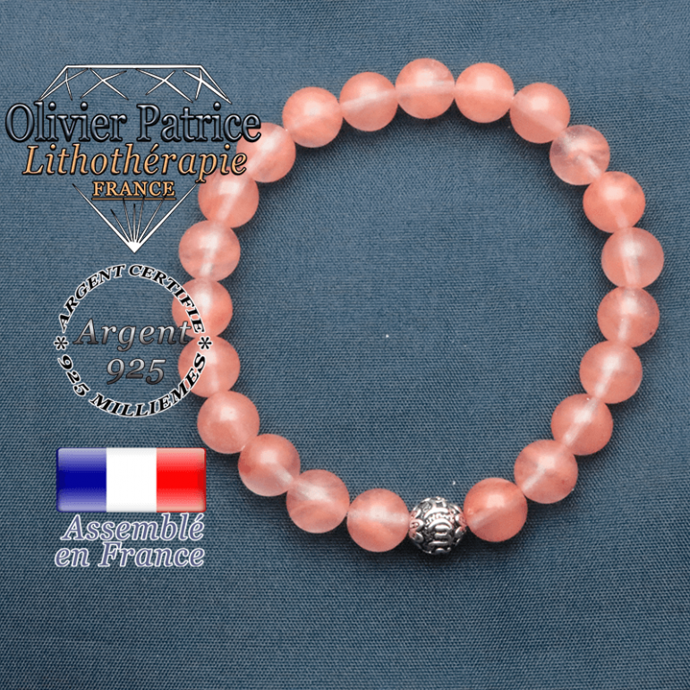 bracelet en pierre naturelle en tourmaline pasteque et sa boule de finition om mani en argent plaqué