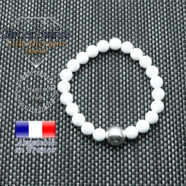 Bracelet agate blanche et sa boule lisse argent 925 en 12 mm