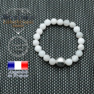 Bracelet agate grise et sa boules lisse en argent 925  de 12 mm