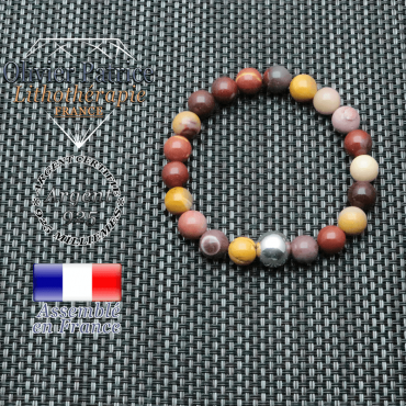 Bracelet jaspe mokaïte et sa boule lisse en argent de 10 mm