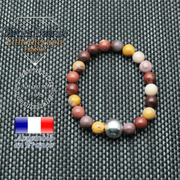 Bracelet jaspe mokaïte et sa boule lisse en argent de 12 mm
