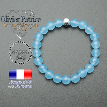 bracelet en pierre naturelle et sa finition boule lisse en argent 925 sa pierre est de l'agate bleu