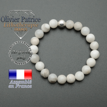 bracelet en pierre naturelle et sa finition boule lisse en argent 925 sa pierre est de agate grise