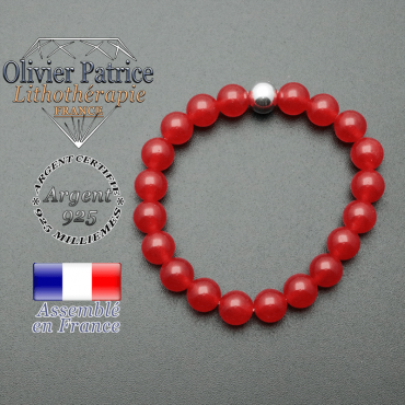 bracelet en pierre naturelle et sa finition boule lisse en argent 925 sa pierre est de l'agate rouge