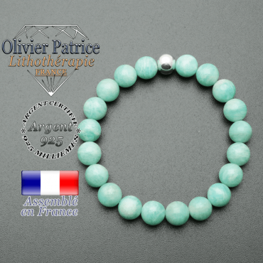 bracelet en pierre naturelle et sa finition boule lisse en argent 925 sa pierre est en amazonite