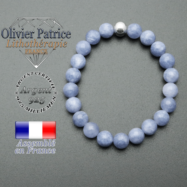 bracelet en pierre naturelle et sa finition boule lisse en argent 925 sa pierre est en angelite