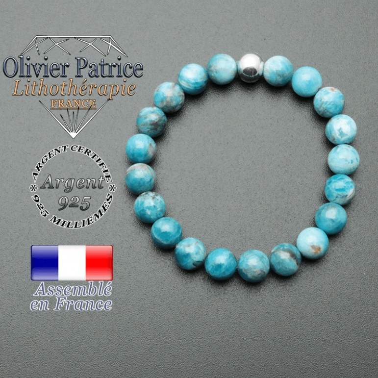 bracelet en pierre naturelle et sa finition boule lisse en argent 925 sa pierre est en apatite