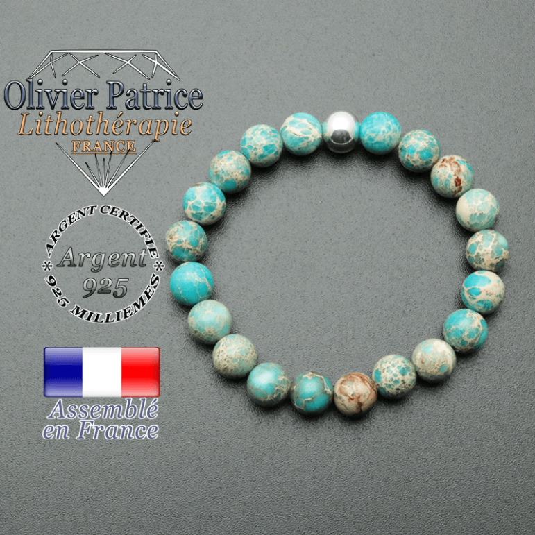 bracelet en pierre naturelle et sa finition boule lisse en argent 925 sa pierre est en agate dentelle