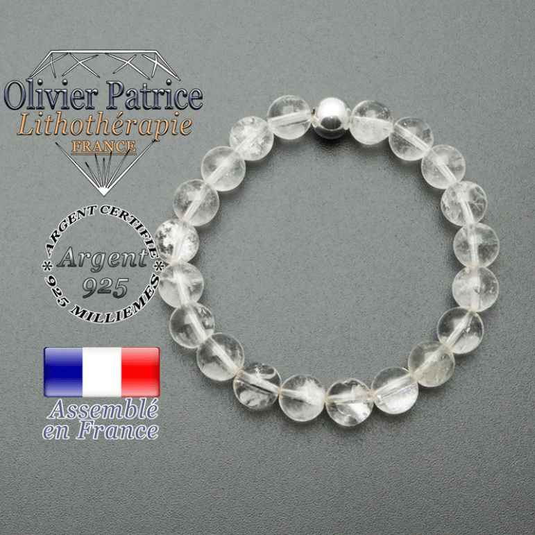 bracelet en pierre naturelle et sa finition boule lisse en argent 925 sa pierre est en cristal de roche