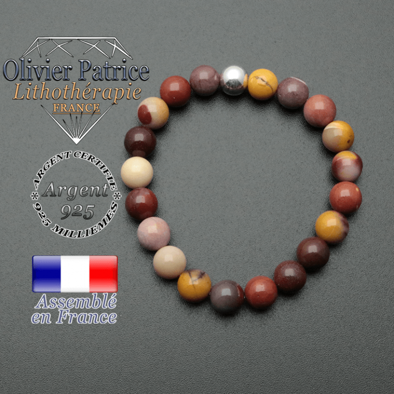 bracelet en pierre naturelle et sa finition boule lisse en argent 925 sa pierre est en jaspe mokaite