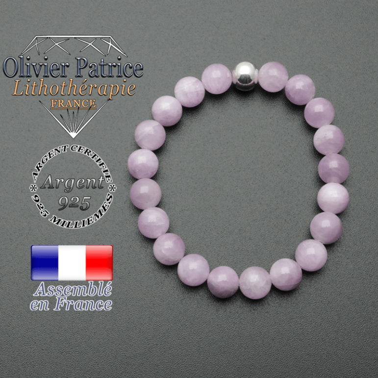 bracelet en pierre naturelle et sa finition boule lisse en argent 925 sa pierre est en kunzite