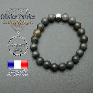 bracelet en pierre naturelle et sa finition boule lisse en argent 925 sa pierre est en labradorite