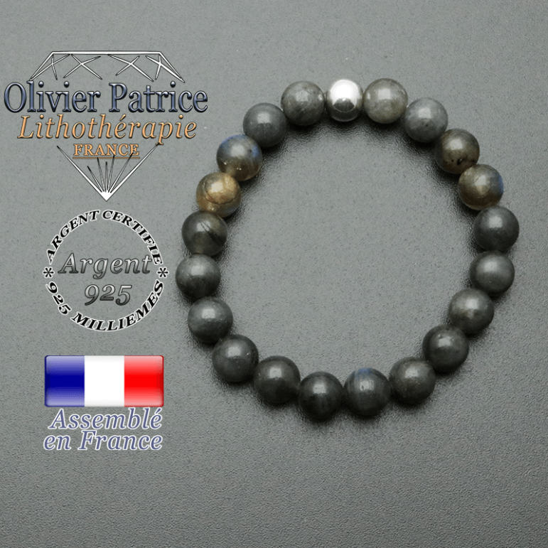 bracelet en pierre naturelle et sa finition boule lisse en argent 925 sa pierre est en labradorite