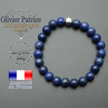 bracelet en pierre naturelle et sa finition boule lisse en argent 925 sa pierre est en lapis lazuli