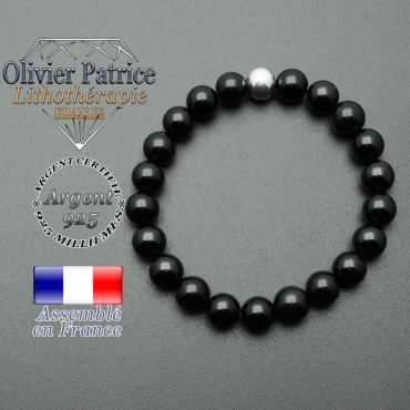 bracelet en pierre naturelle et sa finition boule lisse en argent 925 sa pierre est en obsidienne