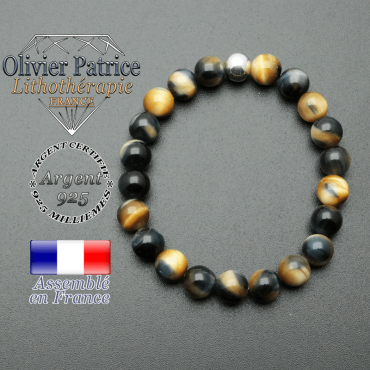 bracelet en pierre naturelle et sa finition boule lisse en argent 925 sa pierre est en oeil de faucon
