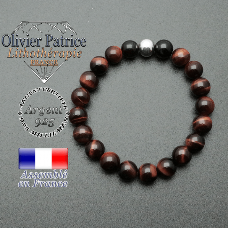 bracelet en pierre naturelle et sa finition boule lisse en argent 925 sa pierre est en oeil de taureau