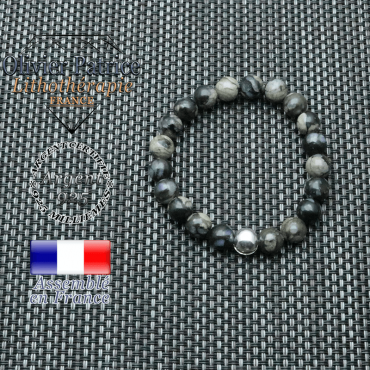 bracelet en opale grise en pierre naturelle et sa boule lisse de 8mm en argent 925