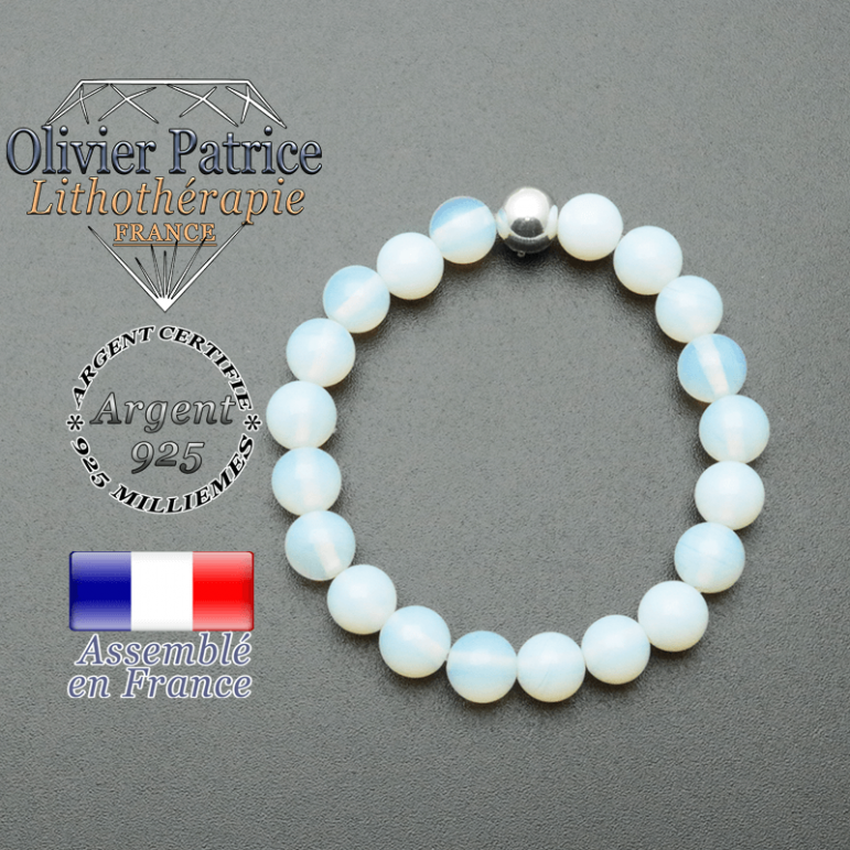 bracelet en pierre naturelle et sa finition boule lisse en argent 925 sa pierre est en opale