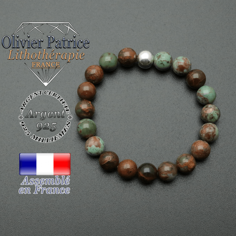 bracelet en pierre naturelle et sa finition boule lisse en argent 925 sa pierre est en opale verte africaine