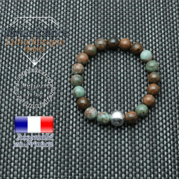 bracelet en opale verte d'afrique et sa boule de 8mm en argent 925