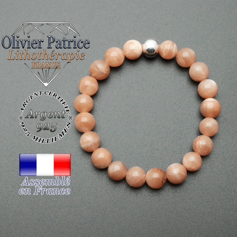 bracelet en pierre naturelle et sa finition boule lisse en argent 925 sa pierre est en pierre de soleil