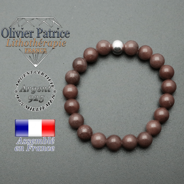bracelet en pierre naturelle et sa finition boule lisse en argent 925 sa pierre est en quartz vin