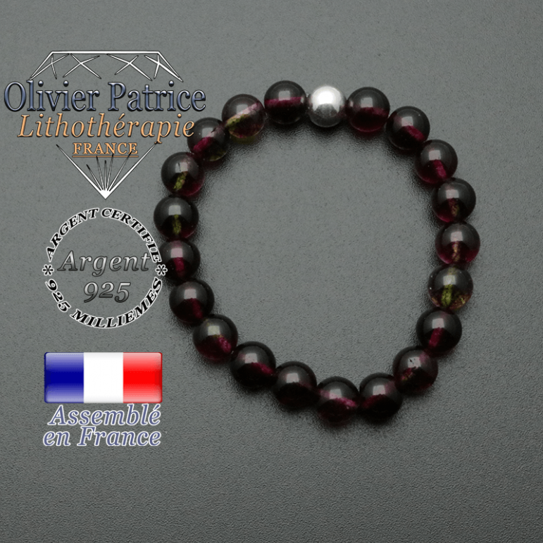 bracelet en pierre naturelle et sa finition boule lisse en argent 925 sa pierre est en tourmaline melon d'eau