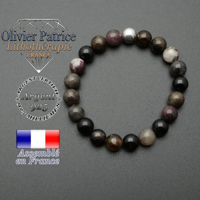 bracelet en pierre naturelle et sa finition boule lisse en argent 925 sa pierre est en tourmaline elbaite