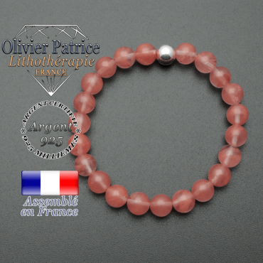 bracelet en pierre naturelle et sa finition boule lisse en argent 925 sa pierre est en tourmaline pasteque