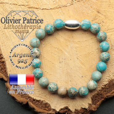 bracelet en pierre naturelle et son appret olive en argent 925 sa pierre est de l'agate dentelle