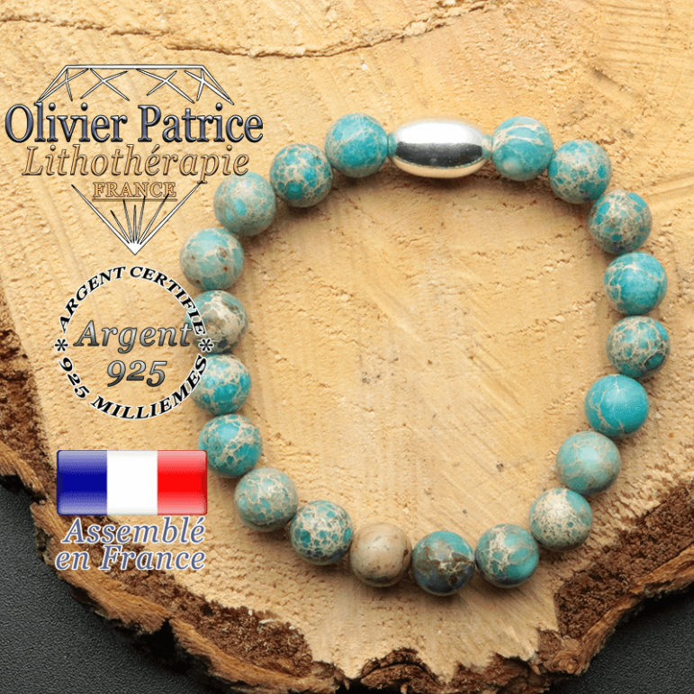 bracelet en pierre naturelle et son appret olive en argent 925 sa pierre est de l'agate dentelle