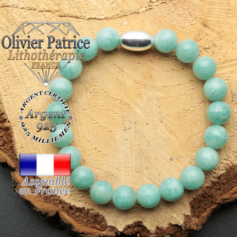 bracelet en pierre naturelle et son appret olive en argent 925 sa pierre est de l'amazonite
