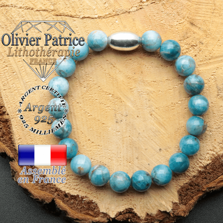 bracelet en pierre naturelle et son appret olive en argent 925 sa pierre est de l'apatite