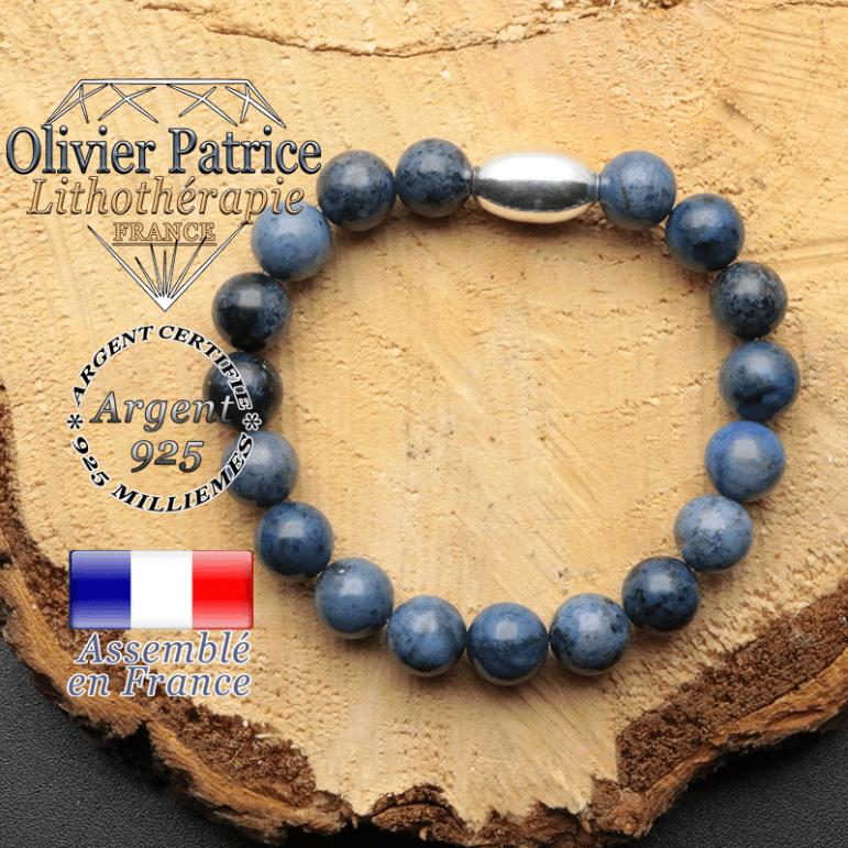 bracelet en pierre naturelle et son appret olive en argent 925 sa pierre est de la dumortierite