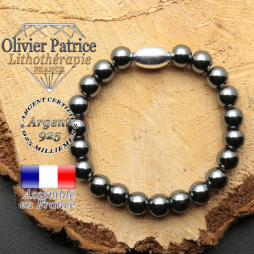 bracelet en pierre naturelle et son appret olive en argent 925 sa pierre est de l'hematite