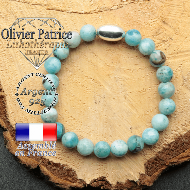 bracelet en pierre naturelle et son appret olive en argent 925 sa pierre est de l'hemimorphite