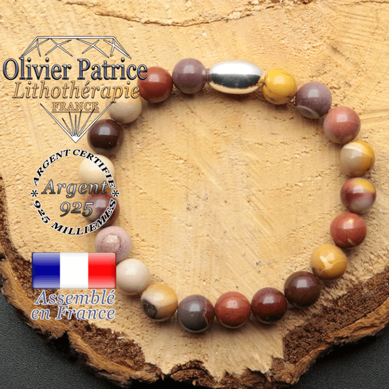 bracelet en pierre naturelle et son appret olive en argent 925 sa pierre est du jaspe mokaite