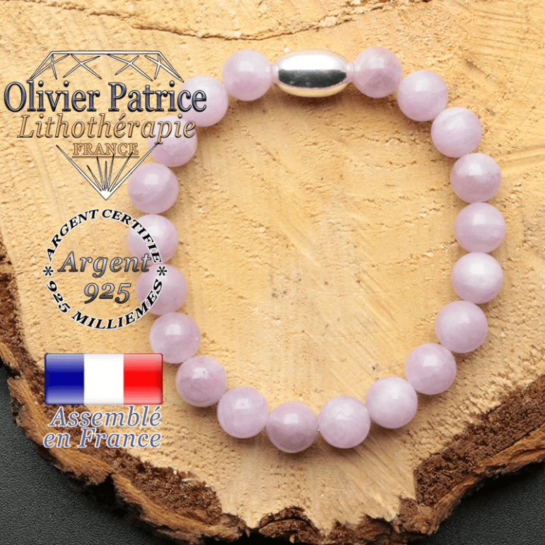 bracelet en pierre naturelle et son appret olive en argent 925 sa pierre est de la kunzite