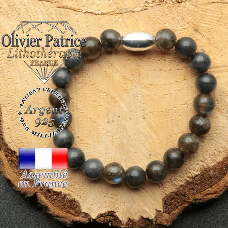 bracelet en pierre naturelle et son appret olive en argent 925 sa pierre est de la labradorite