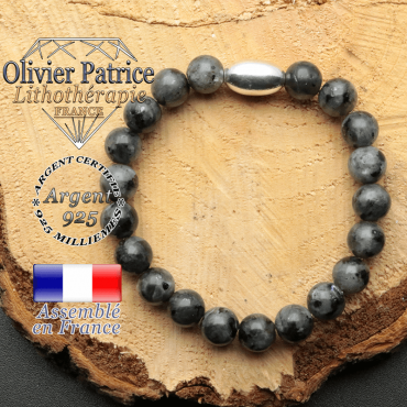 bracelet en pierre naturelle et son appret olive en argent 925 sa pierre est de la larvikite