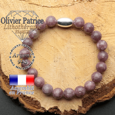 bracelet en pierre naturelle et son appret olive en argent 925 sa pierre est de la lepidolite